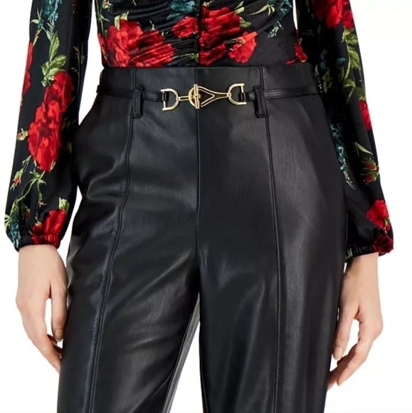 INC International Concepts Women's High Rise Belted Faux-Leather Pants - Picture 2 of 11